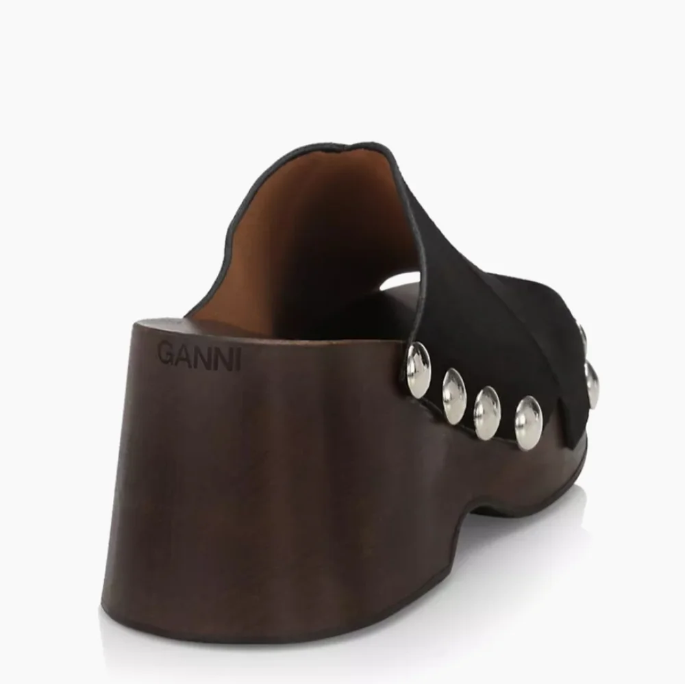 Ganni Retro Leather Platform Clogs Mules Sandals Black like new - Picture 2 of 8